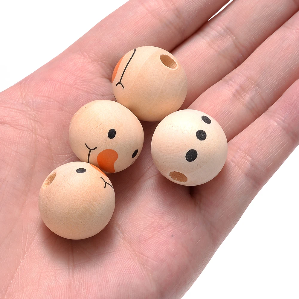 10/20 Stück 9mm Naturholzperlen mit Schneemann-Gesicht-Aufdruck, lose Abstandsperlen für Weihnachtsbaumgirlanden, Bastelarbeiten und DIY-Schmuckherstellung – Detail 4