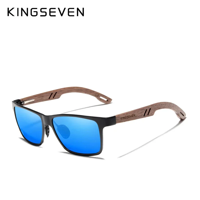 KINGSEVEN Aluminum Handmade Walnut Wooden Sunglasses Men High Quality Polarized Sun Glasses For Women Anti-Glare Mirror Lens