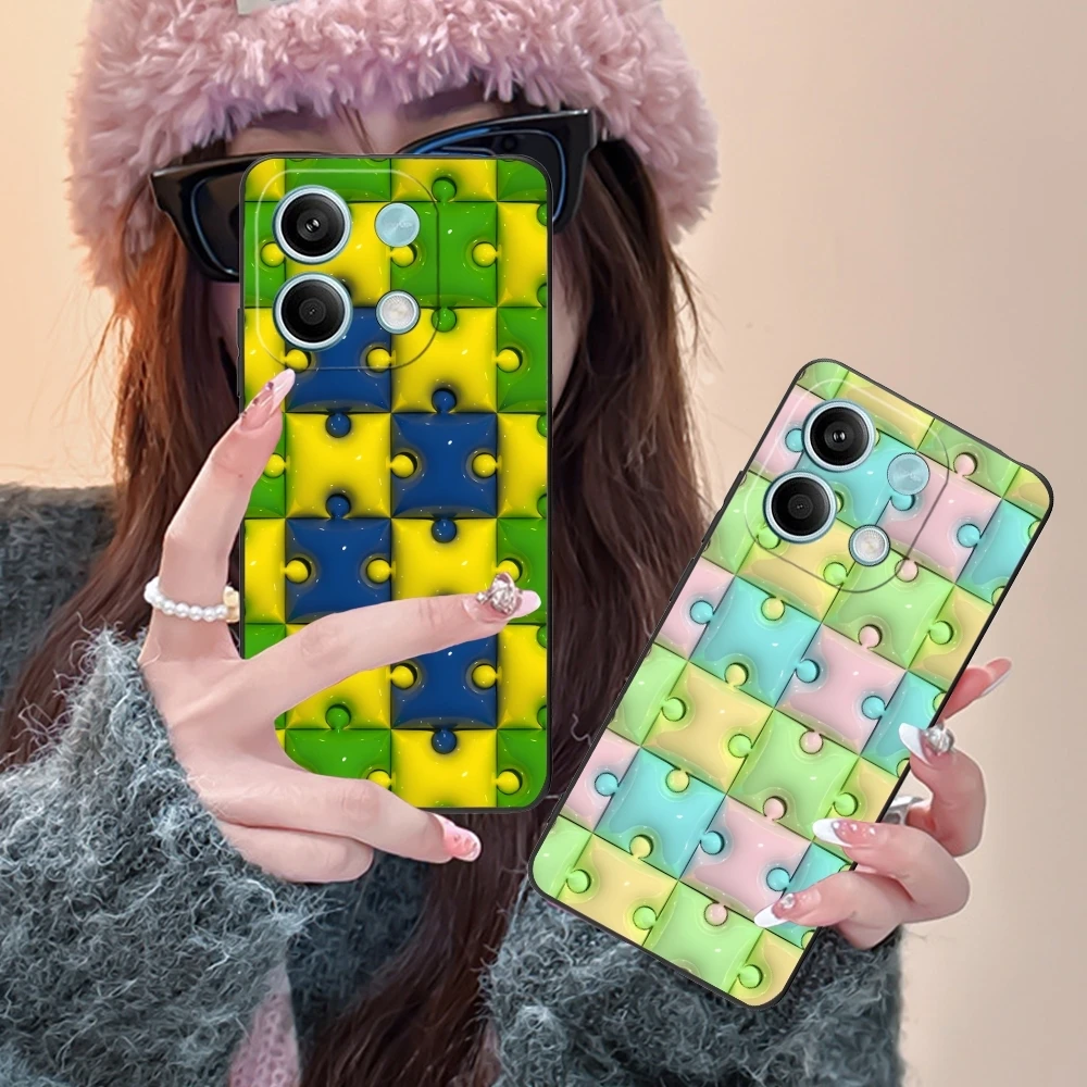 Puzzle Fashion Pretty Mobile Cell Phone Case for Xiaomi POCO M6 M5 M4 M3 X6 X5 X4 X3 F6 F5 F4 F3 F2 C40 Pro GT 5G Black Cover