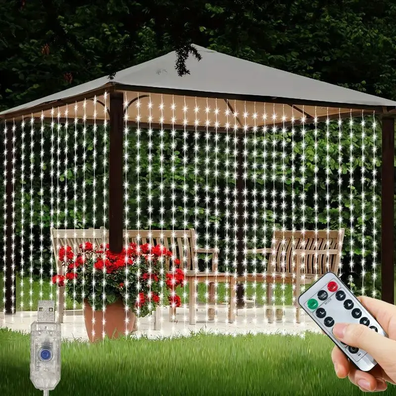 USB 8 Modes Fairy Garland Lights LED Curtain String Lights  with Remote Control for Bedroom Wedding Christmas Home Decoration