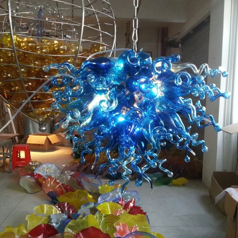 

Блестящие хрустальные люстры Chihuly, светодиодные роскошные подвесные светильник ильники синего цвета, 28 дюймов