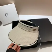 Luxury Pearls Sunscreen Panama Summer Women Empty Top Sun Hat Large Brim Outdoor UV Protection Beach Sunshade Cap