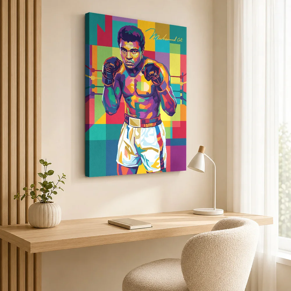 Muhammad Ali Pop Art Portrait Framed Canvas Print Poster Personalized Photo Sports Portrait Canvas Wall Art for Man Cave Decor