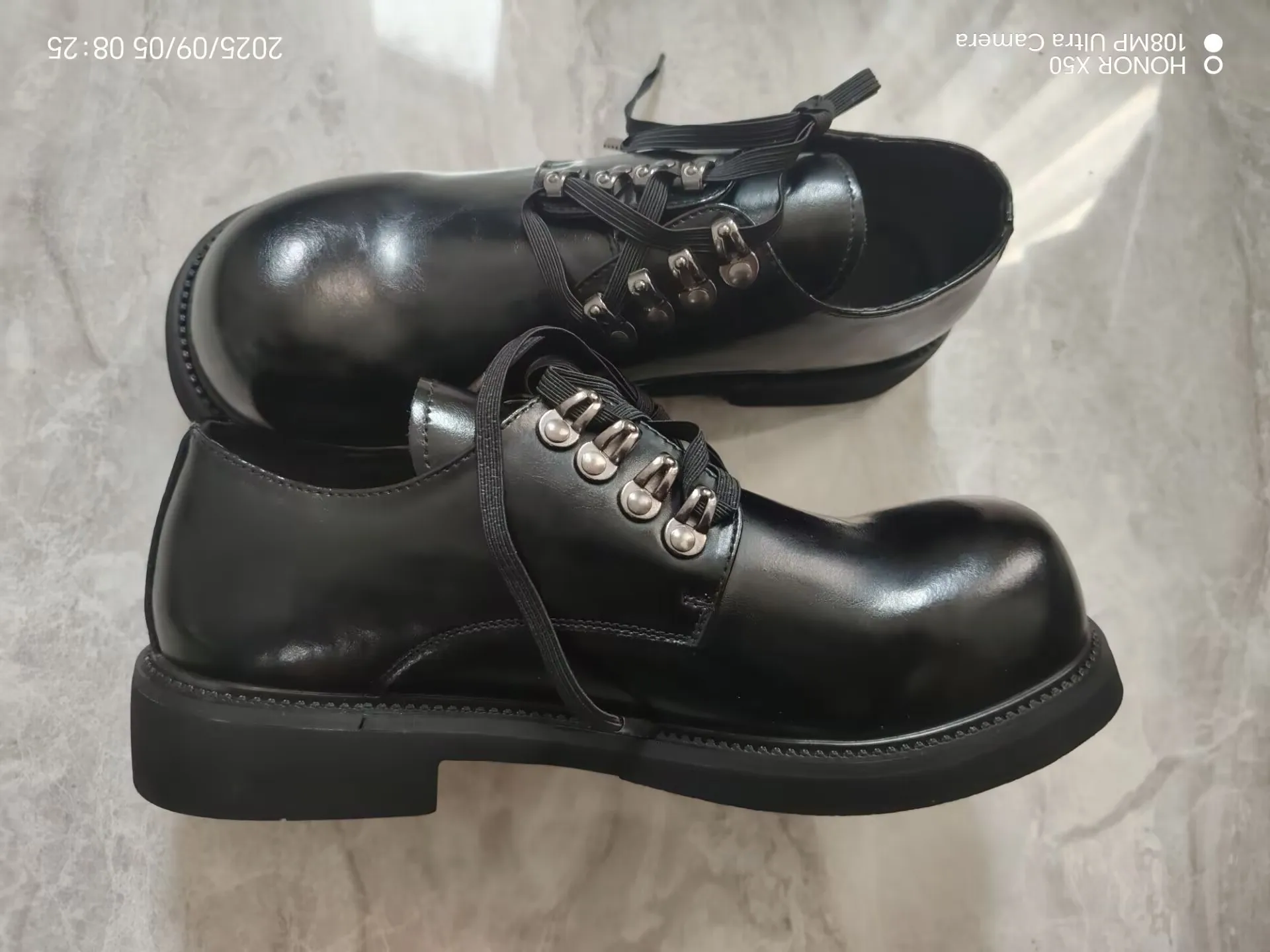 2025 Washed Leather Big Head Men's Casual British Style Young People Niche Versatile Working Derby Shoes