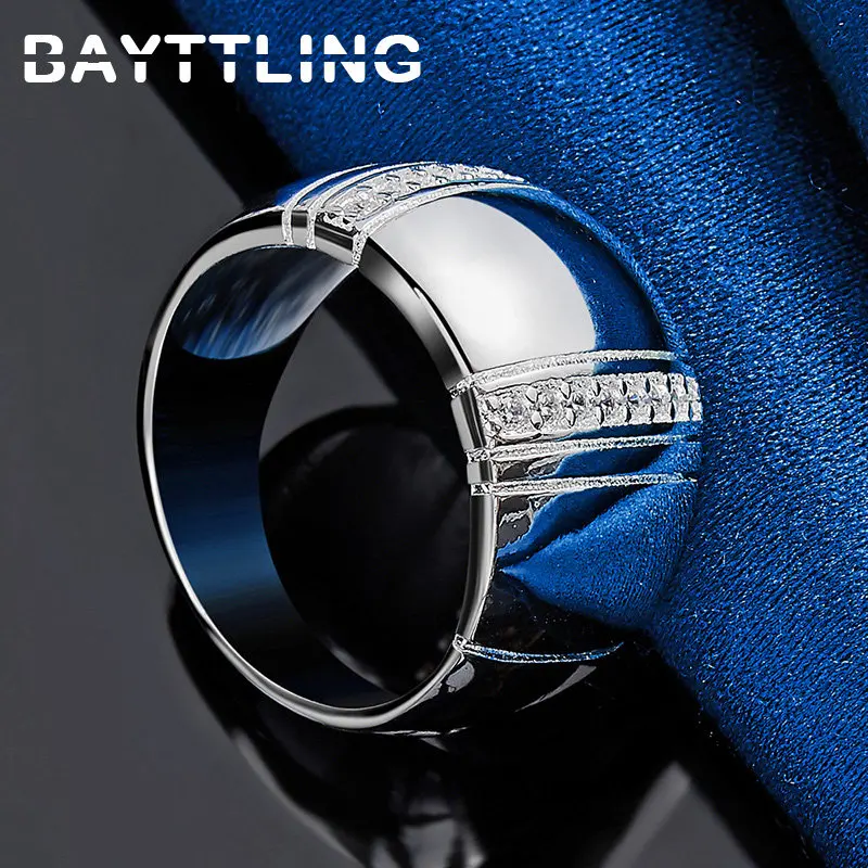 Fashionable 925 Sterling Silver 7/8/9/10# Fine Wide Zircon Ring Men Women Charm Gifts Jewelry Temperament Accessories