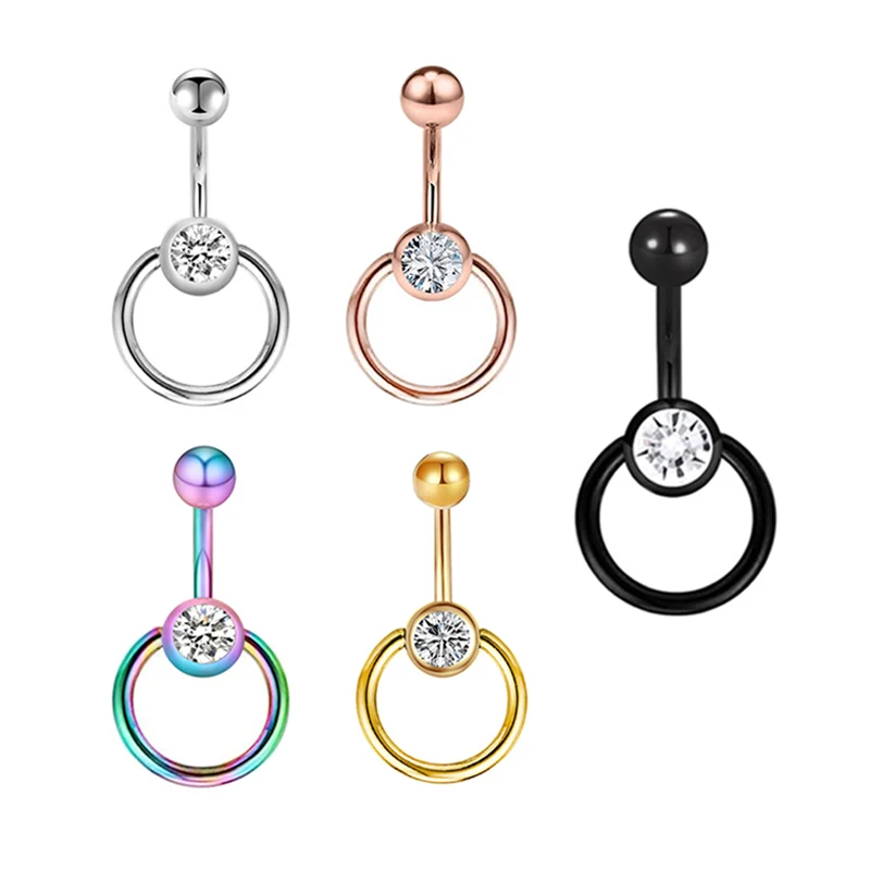 

14G Belly Button Rings Surgical Stainless Steel Belly Rings 10mm Belly Bar Piercing Navel Piercing Jewelry with hoop 4 color