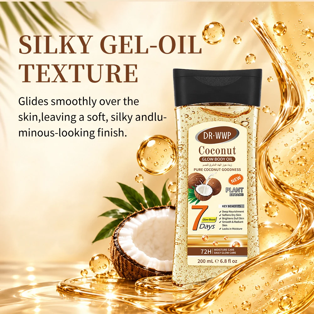 200ml Coconut Body Massage Essential Oil Facial Moisturizer Nourishing Skin Full Body SPA Vitamin E B3 Scraping Body Gel Oil