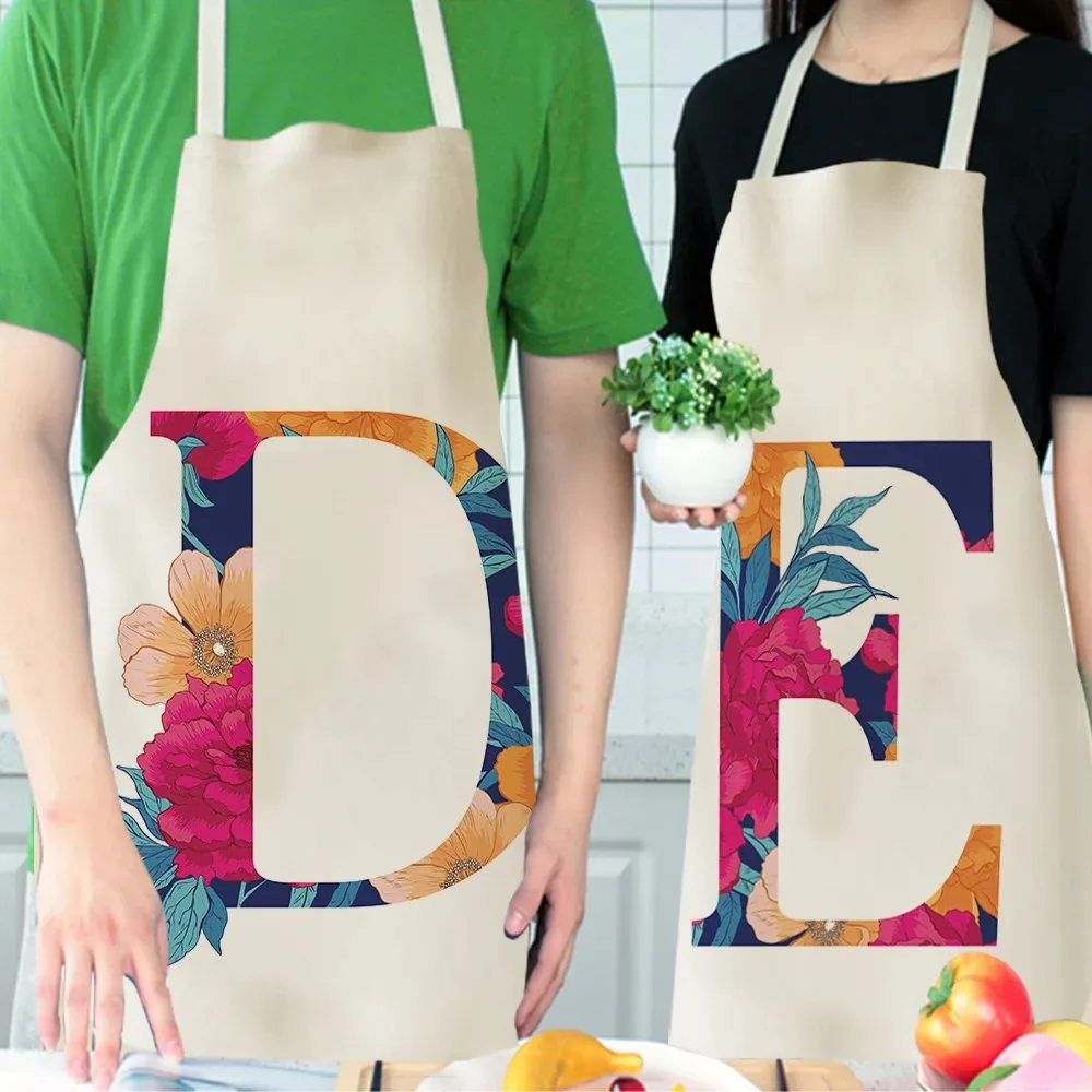 Colorful letter flower pattern kitchen apron for hostess hairdresser female kitchen apron home kitchen supplies