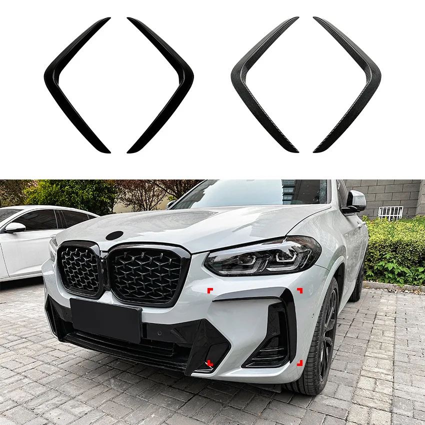 Gloss Black Car Front Bumper Lip Spoiler Fog Light Frames Cover Trim Grille For BMW X3 X4 G01 G02 M Sport 2018-2023+ Body Kits