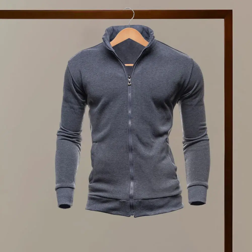 

Men Jacket Retro Cardigan Men's Winter Coat With Stand Collar Zipper Closure Long Sleeve Sportswear Jacket For School Outfits