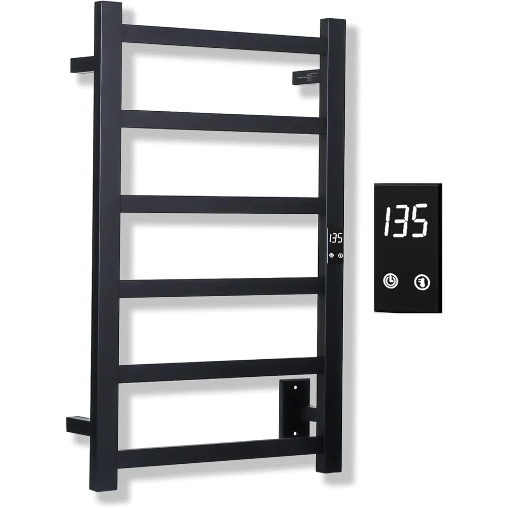 Electric Towel Warmer  Super Thin  with Timer & Temperature Multi-Leve  Adjustments Hardwired & Plug-in  6 Bar Matte Blac