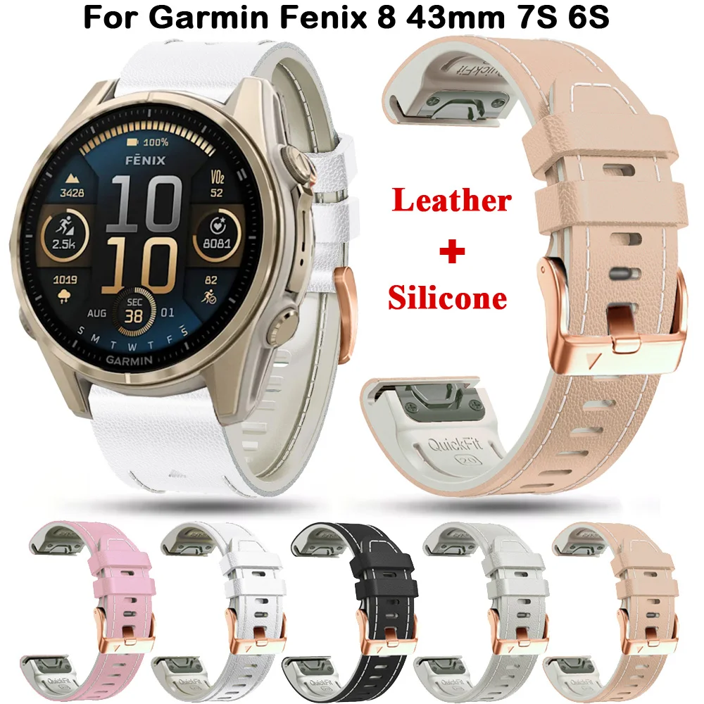 

Ремешок 20 мм для Garmin Fenix 8 43 мм 7S 6S Pro 5S Plus, силиконовый кожаный ремешок для Epix Pro Gen2 42 мм, браслет Quickfit