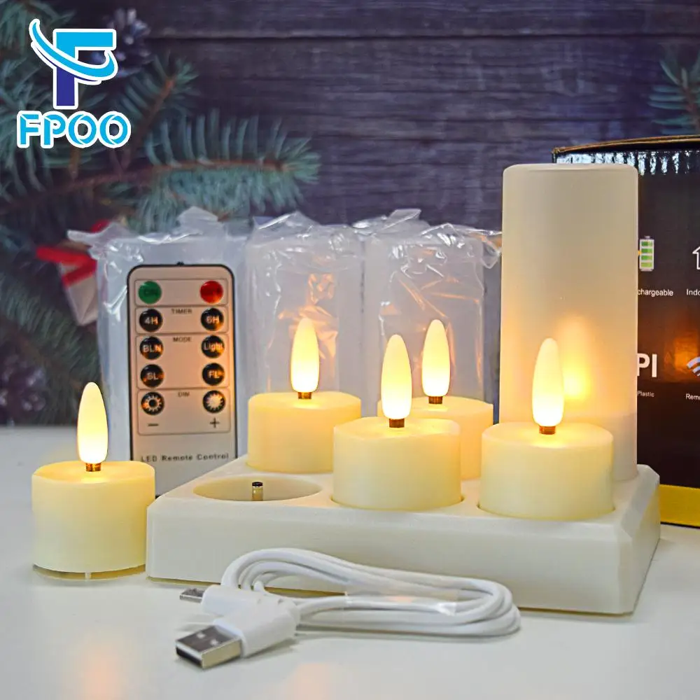 

FPOO Rechargeable Candles Flameless Flickering Tea Light Candle Timer Remote Home Decoration Birthday USB Charger Votive Candles