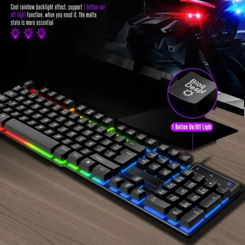 D5BB Computer USB Cord Keyboards 104Key RGBs Lighting Floating Water Proof Mechanical Construction for Extended Use