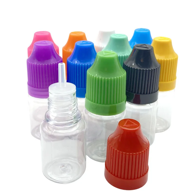 Compte-gouttes vide en plastique PET de 5ml, 100 pièces, bouteille de liquide E avec couvercle à l'épreuve des enfants et flacon d'aiguille à longue pointe