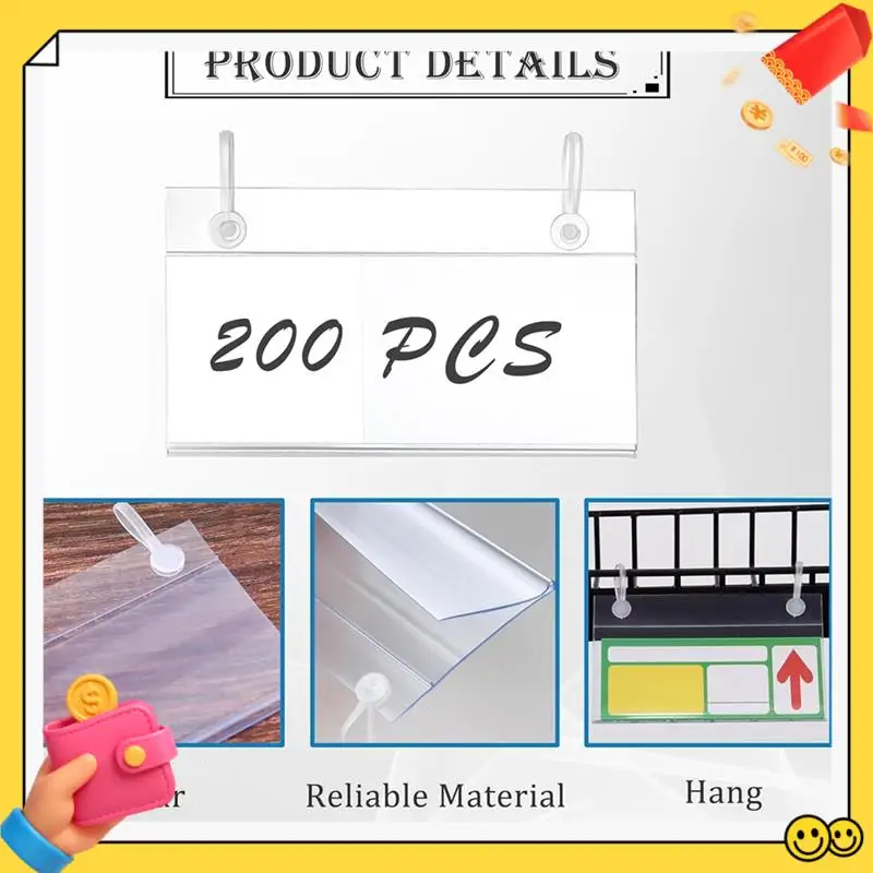 

A89Q-200PCS Wire Shelf Label Holders,4Inch X 2.3Inch Clear Price Tag Holder For Wire Plastic Shelving