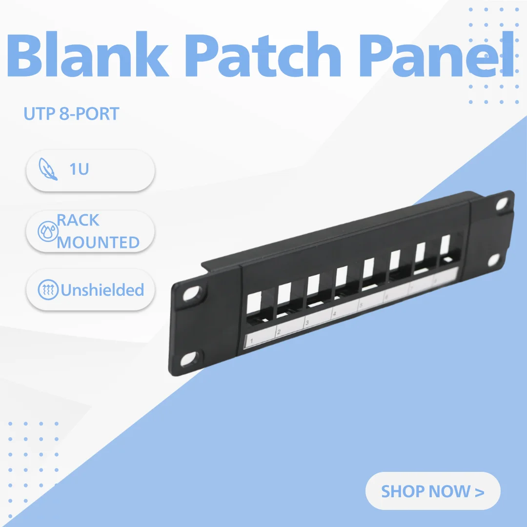 Blank Network Patch Panel 8-Port Rack Mounted Plastic 1U Height for Keystone Jack Inline Coupler Data Center Cabinet