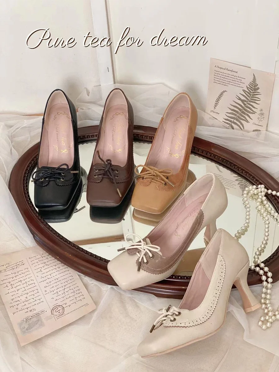 

Осенние японские оригинальные ретро элегантные милые туфли на высоком каблуке, модные универсальные женские туфли Мэри Джейн с квадратной головкой в стиле Лолиты