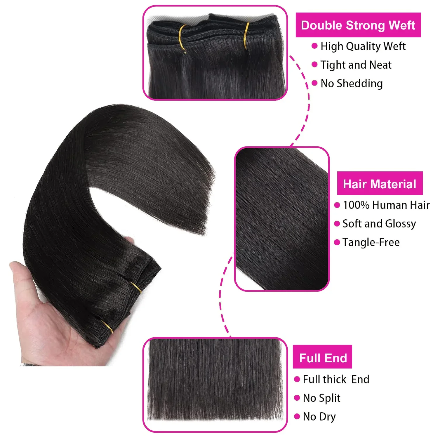 Clip In Hair Extensions 100 Real Human Hair Natural Straight Extensions 10-26 Inch Color #1B Black 120g/Set Remy Hair