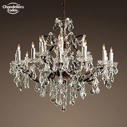 19th C. Rococo Iron & Crystal Round Chandelier LED Traditional Rustic Chandelier Lighting Home Decor Foyer Clear Cristal Lustre