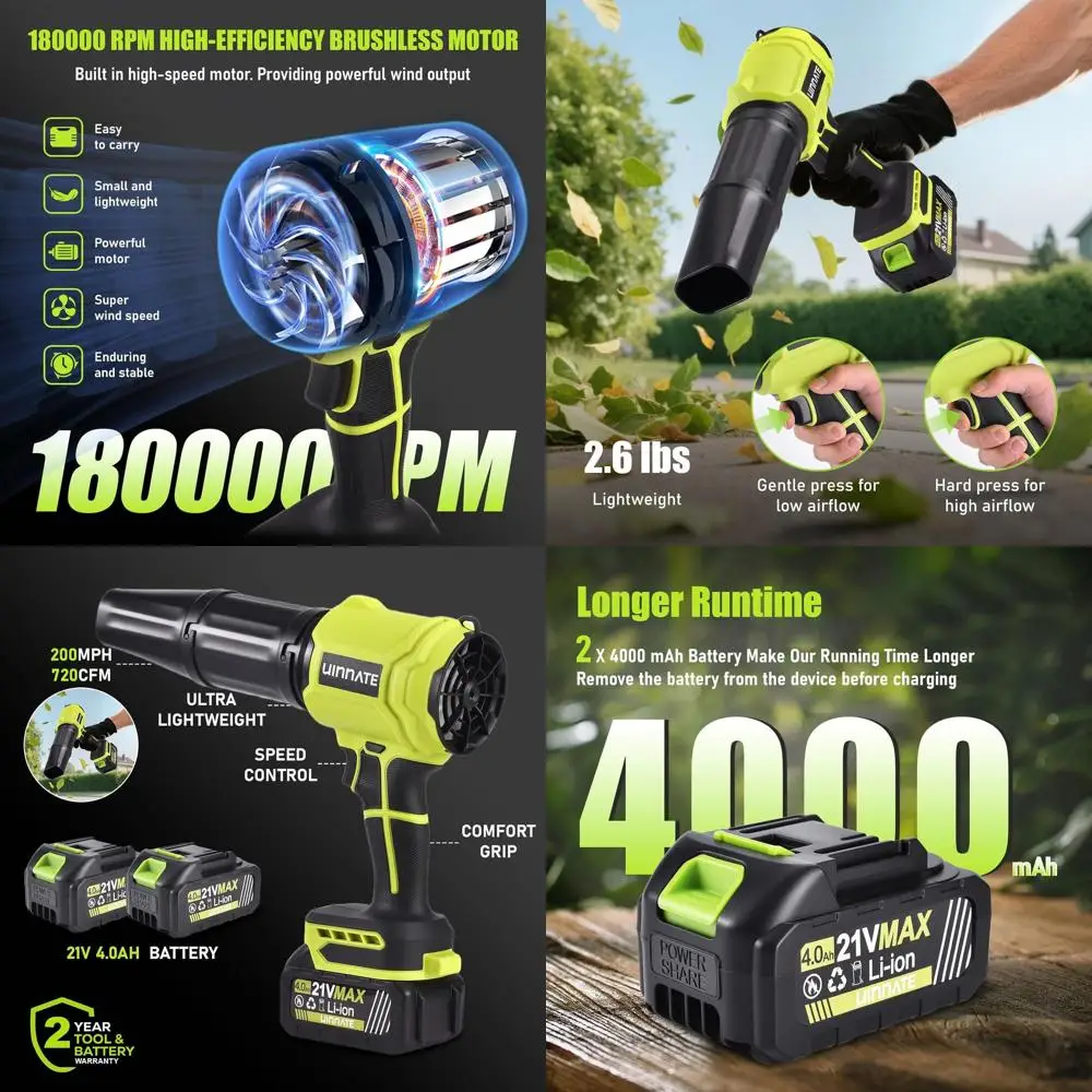 

Аккумуляторная воздуходувка для листьев с 2 аккумуляторами и зарядным устройством, воздуходувка для газона и сада 21 В, 4000 мАч, легкая портативная машина для патио, автомобиля и