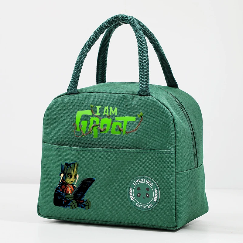 Disney Marvel Groot Turtles Lunch Hand Bag Childern\'s Teenage Cute Lunch Box Anime Cartoon Print Men Office Thermal Insulat Case