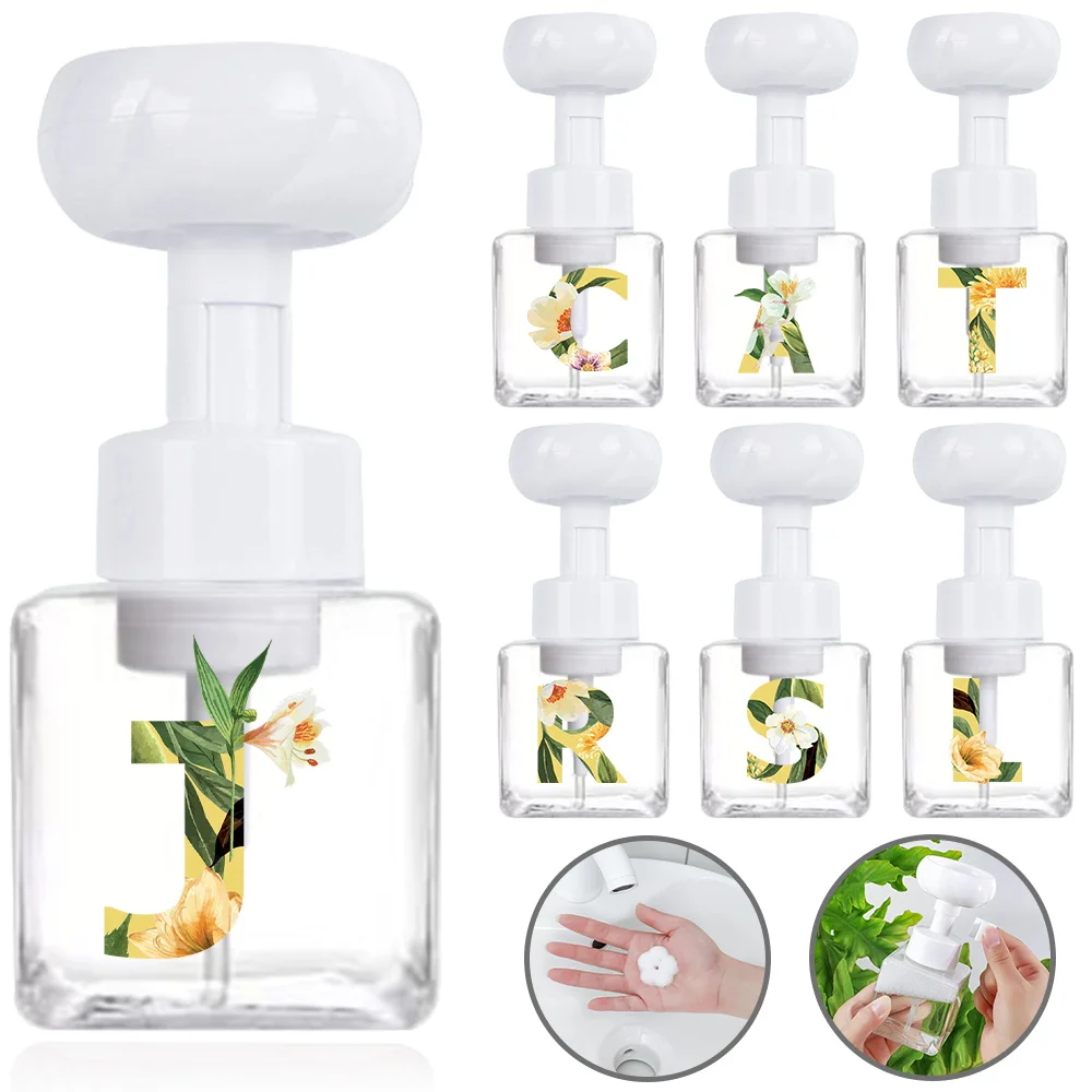 

Four Party Foam Bottle Countertop Soap Organzier Flower Shape Refillable Pump Soap Dispenser For Bathroom Floral Letter Pattern