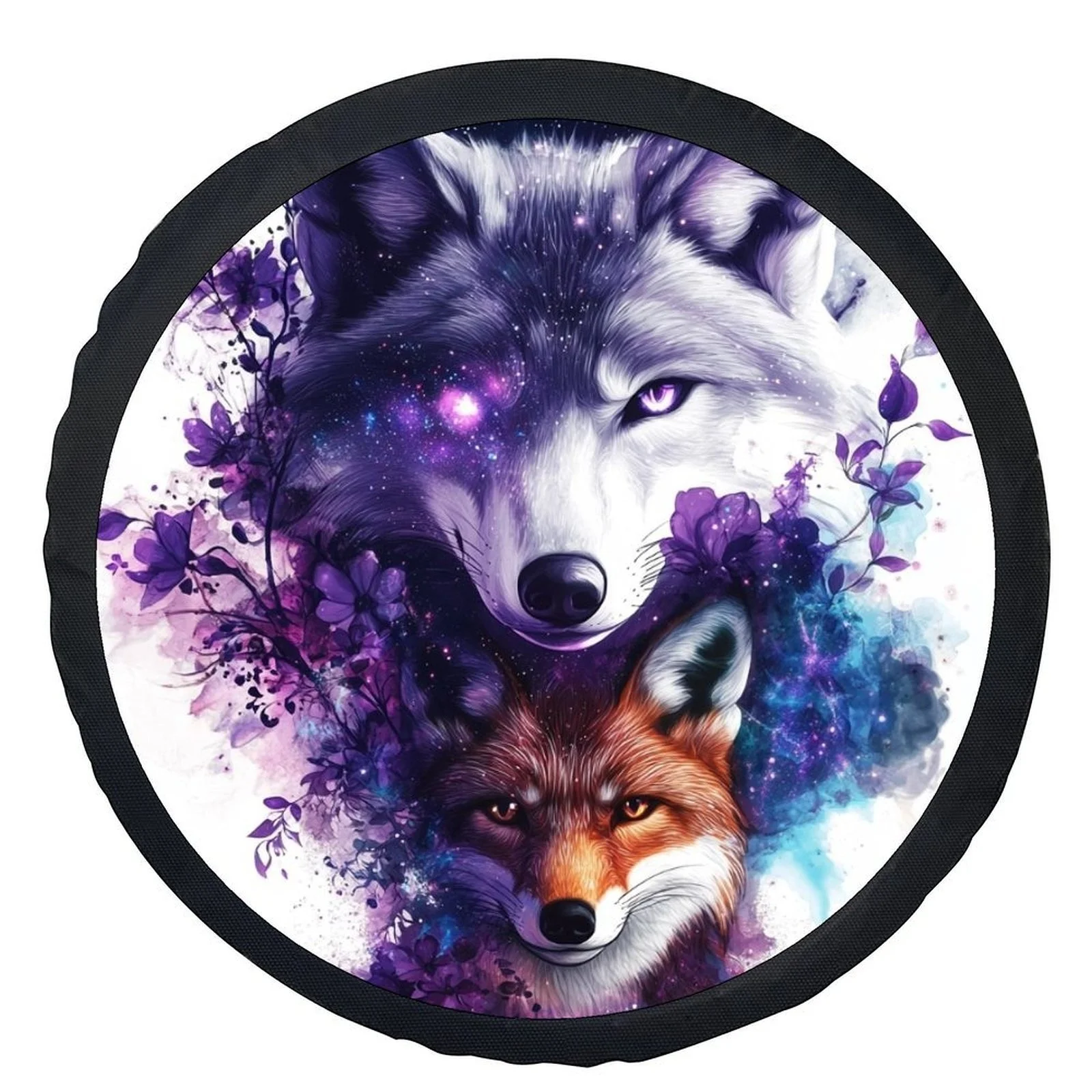 Cubierta de rueda con temática de lobo y zorro, cubierta de rueda universal de moda, cubierta de protección de rueda, adecuada para la mayoría de Ca