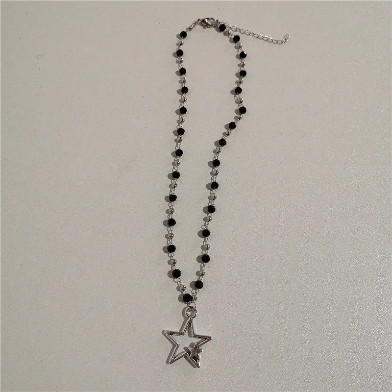 Kpop Punk Grunge Silber Farbe Stern Kreuz Anhänger Halskette Für Männer Frauen Paar Vintage Ästhetischen Schmuck Y2K EMO Zubehör – Detail 5