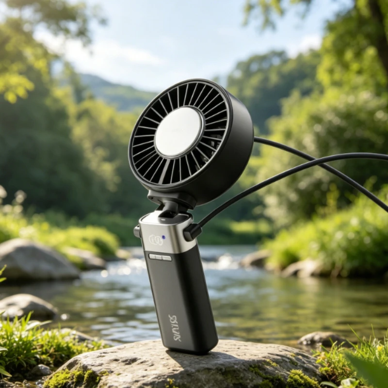 

SOTHING Portable Fan Outdoors Pocket Hand-held Fan Lightweight Folding Standing Neck-mounted Fan Rechargeable Desktop Simple New