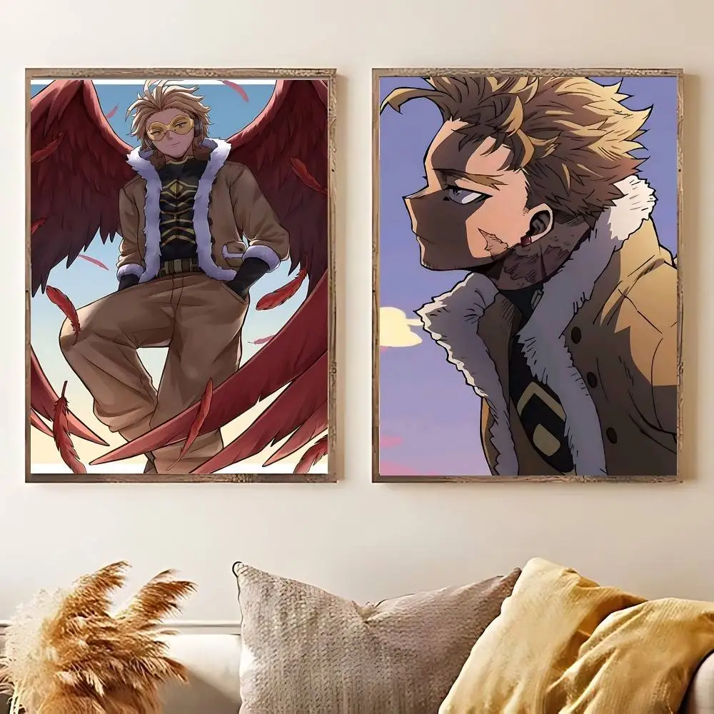 Anime My Hero Academia Hawks Cartoon Poster Sticky Posters Waterproof Paper Sticker Coffee House Bar Home Decor