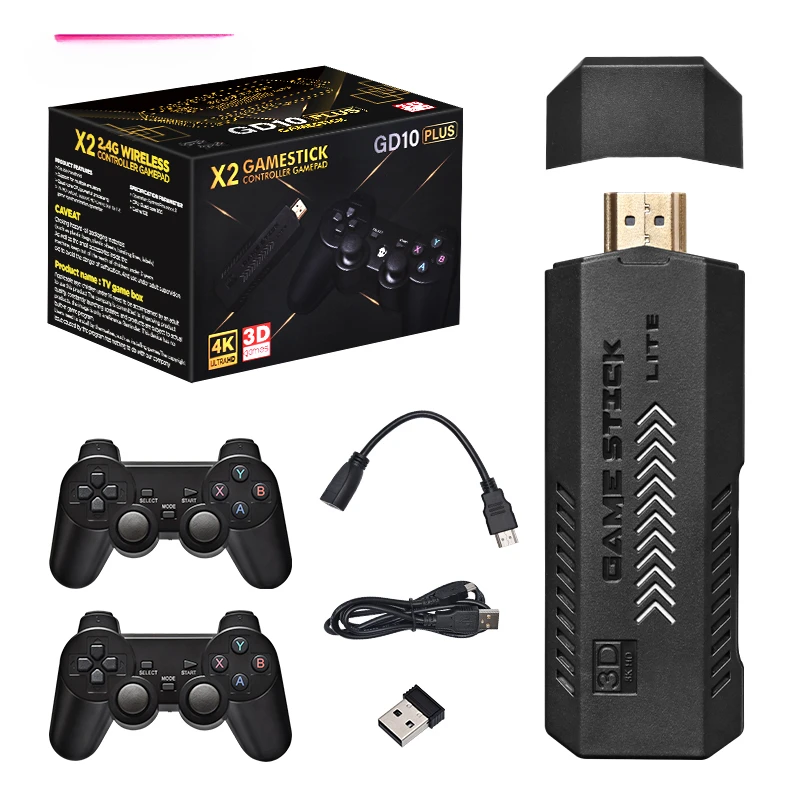 L GD10 Plus Game Stick 4k Black Box X2 Game Console 4k High Definition Retro Video Game Console GD10 64GB 30000 Games