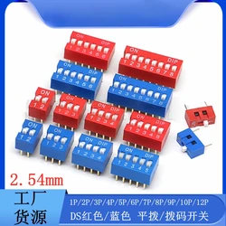 10PCS Red/Blue Toggle Switch Spacing 2.54MM DIP Dial The Code Switch 1P 2 3 4 5 6 7 8 9 10 12 PIN Quick Switch