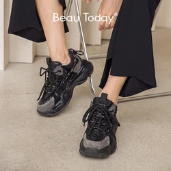 BeauToday Platform Sneakers Women Cow Suede Patchwork Mixed Colors Thick Sole Spring Casual Ladies Shoes Handmade B29393