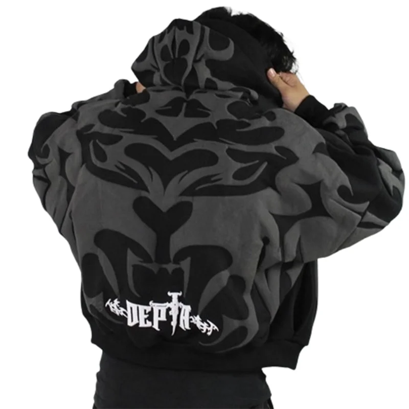 Y2K Herren Baggy Hoodies 2025, Herbst, langärmelig, lose Kapuzenpullover, Herren, Streetwear, Vintage-Jacquard, Reißverschluss, Hoodie, Strickjacken