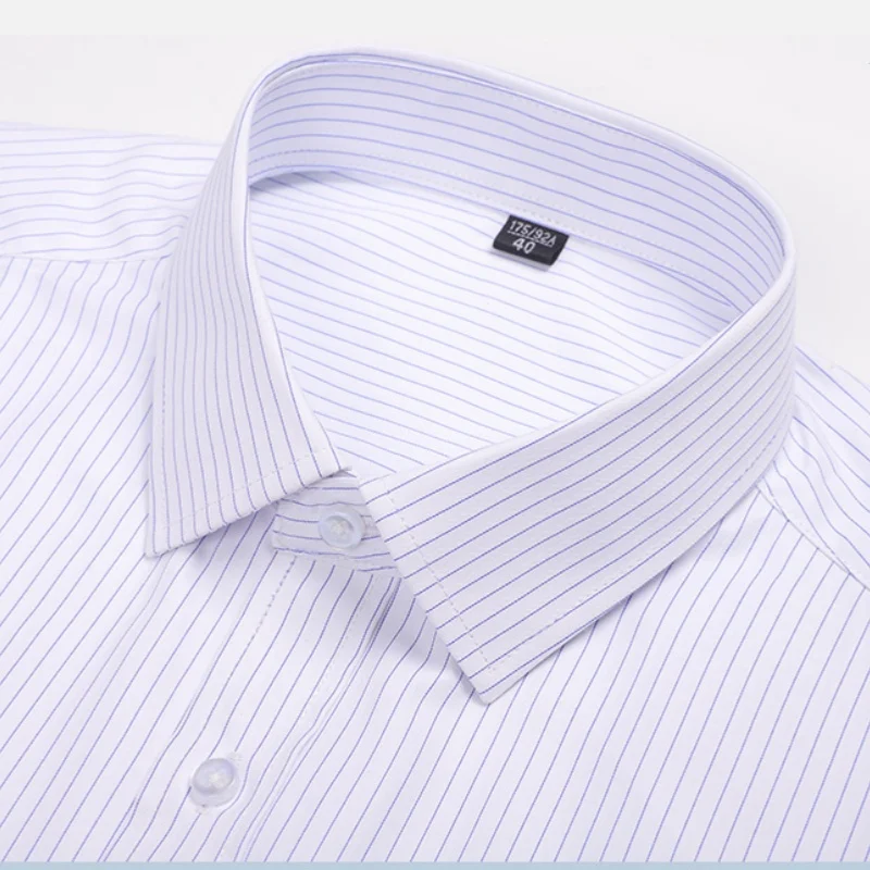 Men's Classic Long Sleeve Solid/striped Basic Dress Shirts Single Patch Pocket Formal Business Regular Fit Office Social Shirt