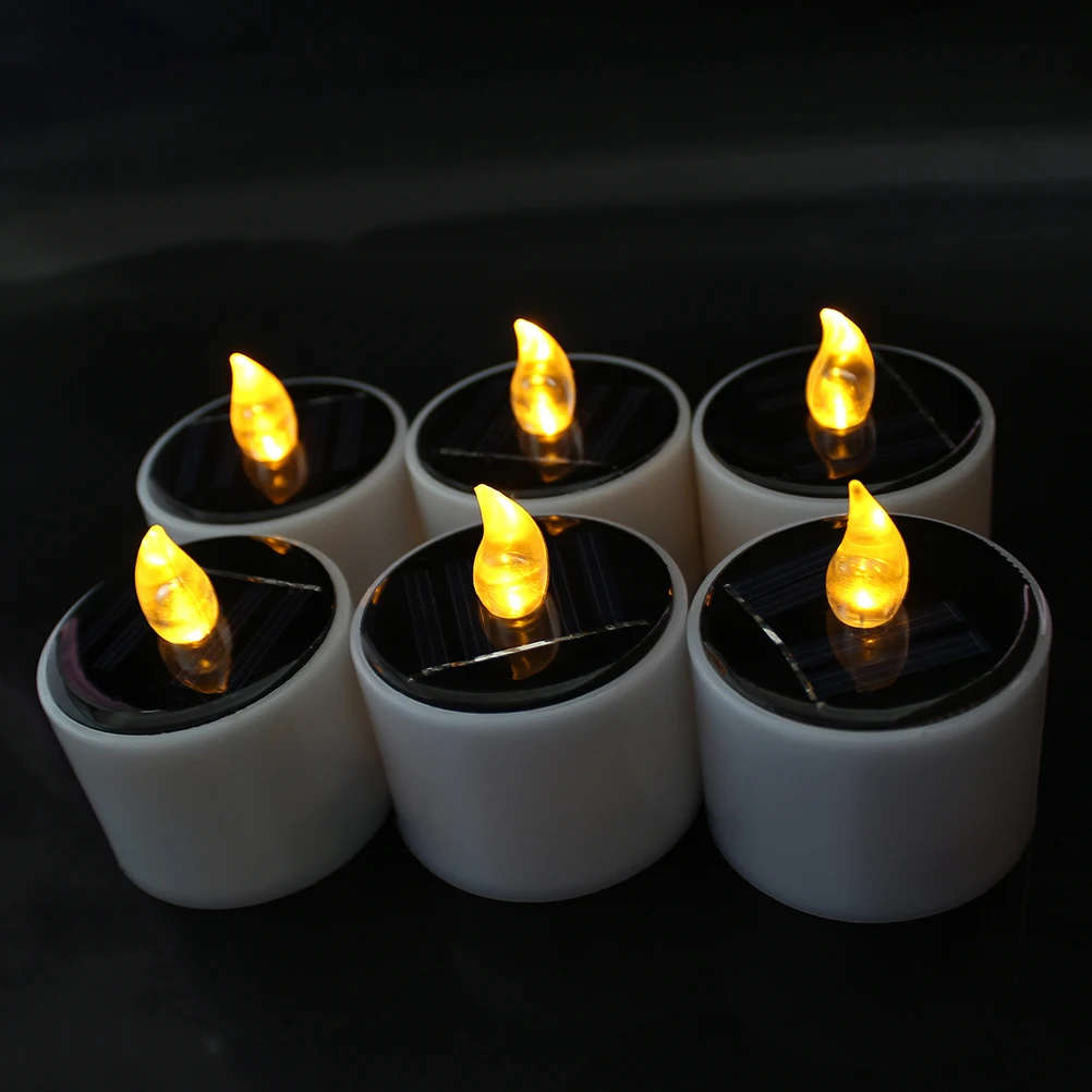 

6pcs Solar LED Candles Flameless Flickering Tealights Waterproof Indoor Outdoor Use Safe Kids Pets Home Garden Wedding Party