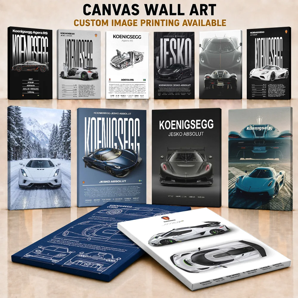 Koenigsegg Framed Canvas Posters Industrial Graphic Style Canvas Wall Art With Customized Photo For Garage Ideal Driver Gift