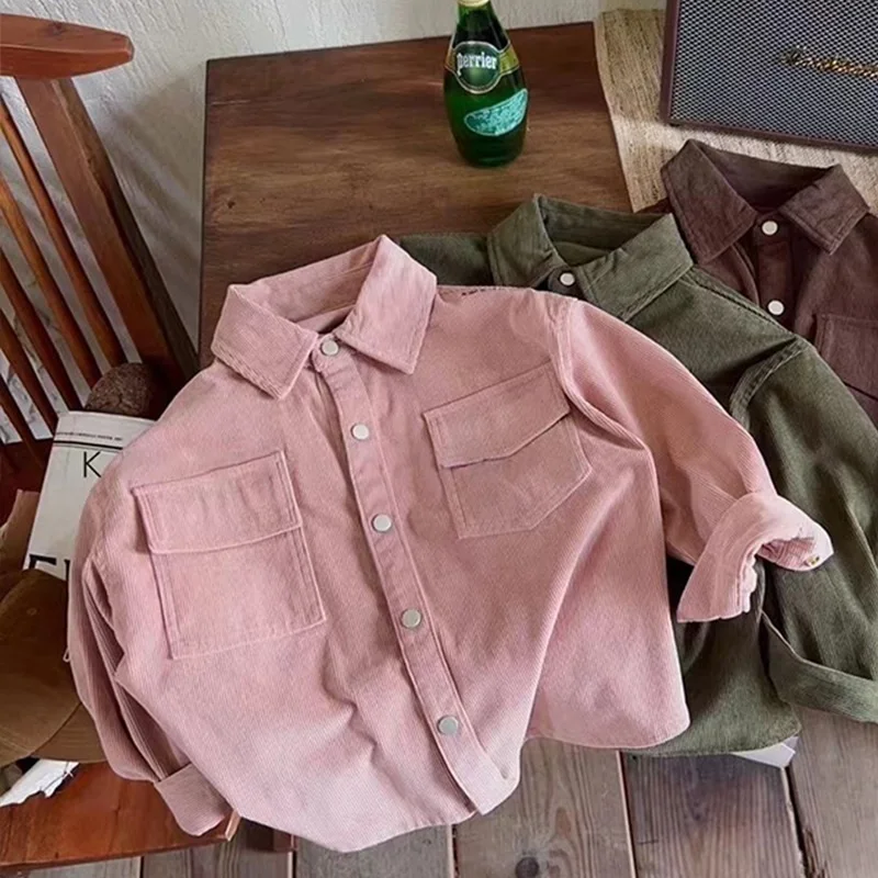 Fashion Baby Boy Girl Cotton Corduroy Shirt Infant Toddler Kid Casual Blouses Outwear Autumn Spring Top Baby Clothes 1-10Y