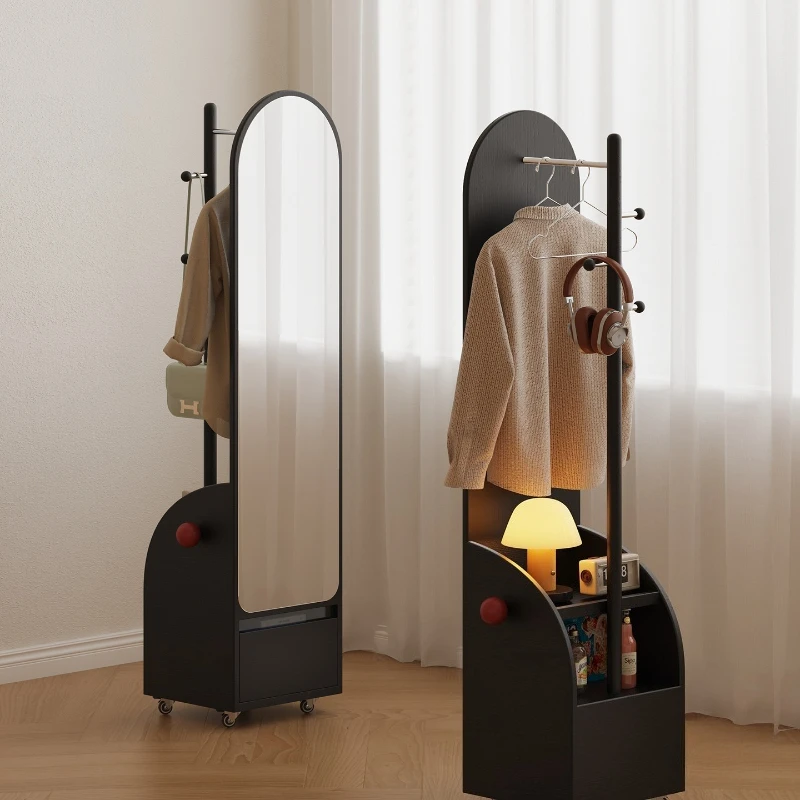 Coat rack full-length mirror integrated household solid wood floor-to-ceiling hanger movable rotating bedroom full-length mirror