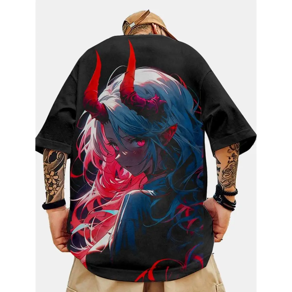 Anime Character Pattern T shirt For Men 3D Sexy Beauty Print Harajuku Style T-shirt Oversized Short sleeve Crew Neck Top Y2k Tee