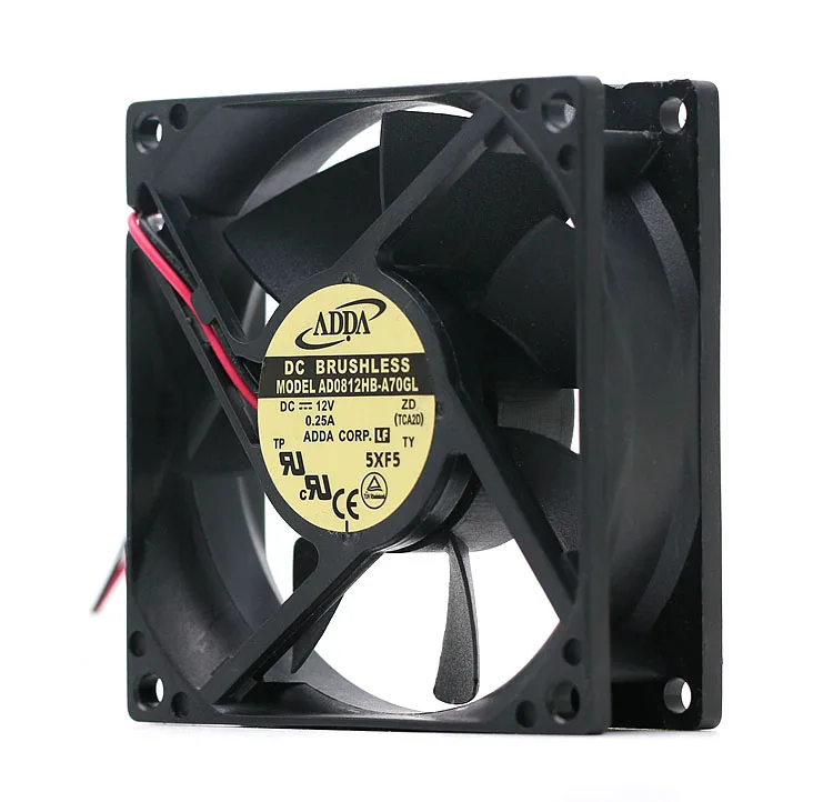 

1pcs 80mm Case Cooling Fan FOR ADDA AD0812HB-A70GL 8025 12V 0.25A 2 wire dual ball cooling fan 3000RPM 38.65CFM