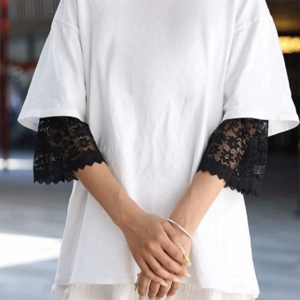 Casual Solid Color Lace Floral Cuffs Mesh Stretchable Fake Sleeves Detachable Flower Wrist Accessories Special Occasions