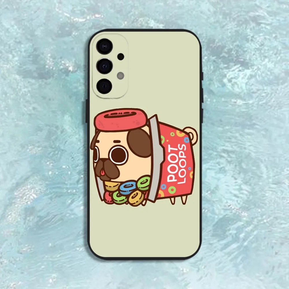 Niedliche Mops-Hunde-Handyhülle für Samsung S25, S24, S21, S22, S23, S30, Ultra, S20, Plus, Fe, Lite, Note, 10,9,5G, schwarze Hülle