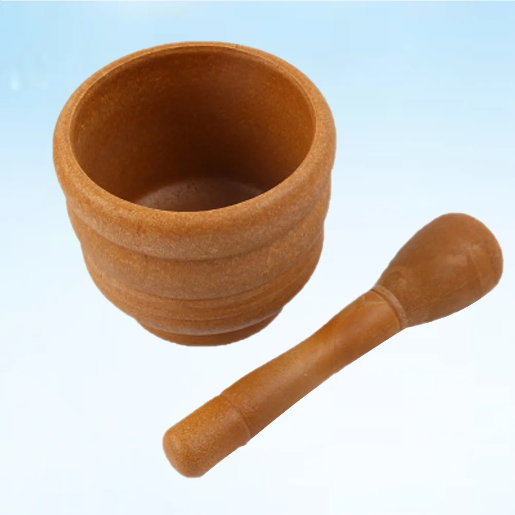 Garlic Pugging Pot Wooden Color Manual Grinding Polishing Pedestal Bowl Kitchen Household and Pestle Set Garlic Minced Pounder