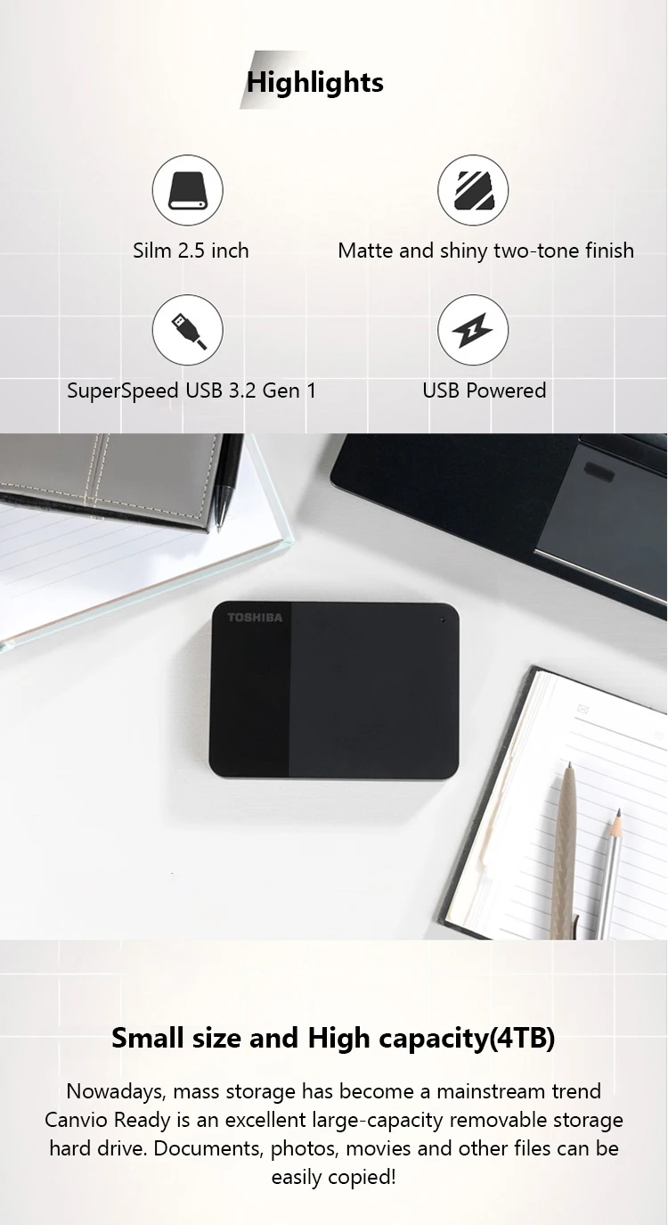 Toshiba B3 4TB 2TB 1TB USB3.0 Portable External Hard Drive Canvio Ready 2.5 Inch Hard Disk for Laptop Mac Android Pro Max image 2