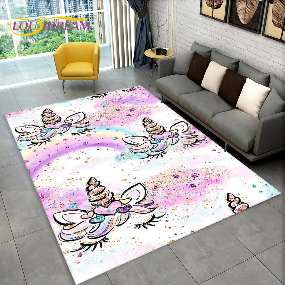 3D Cartoon Unicorn Animal Area Rug,Carpet Rug for Living Room Children\'s Bedroom Sofa Doormat Decor,Kids Paly Non-slip Floor Mat