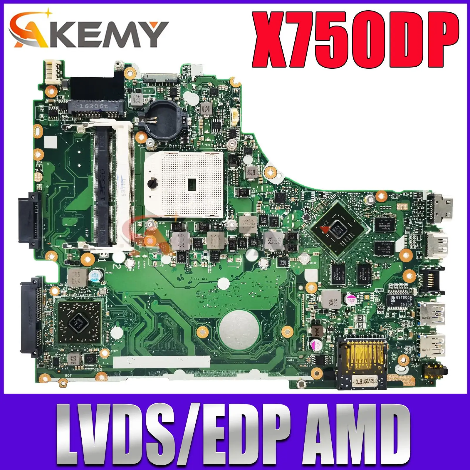 

X750DP Notebook Mainboard LVDS/EDP For ASUS X550D K550DP X550DP X750D X550 K550D Laptop Motherboard REV 2.0 Fully tsest