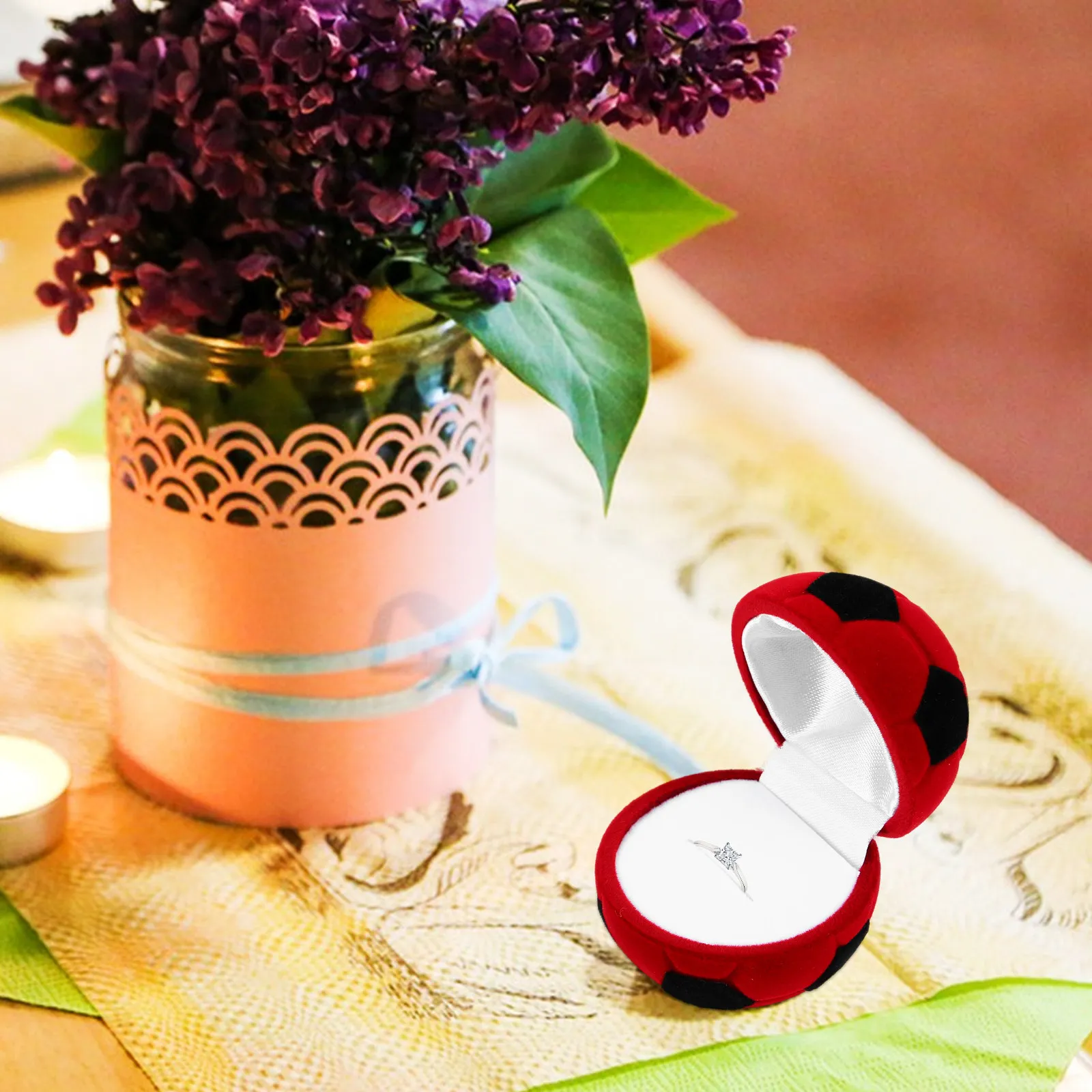 Creative Ball Themed Ring and Earring Box Soft Lined Compact Design for Travel Home Office Use Wedding