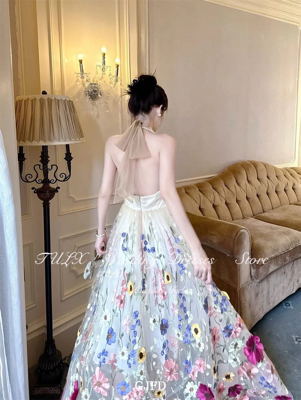 Sukienki wieczorowe TULX Luxury z koronką 3D, seksowne sukienki na ramiączkach z odkrytymi plecami, sukienki na imprezy, długie sukienki w kształcie litery A na formalne okazje, szyte na miarę.